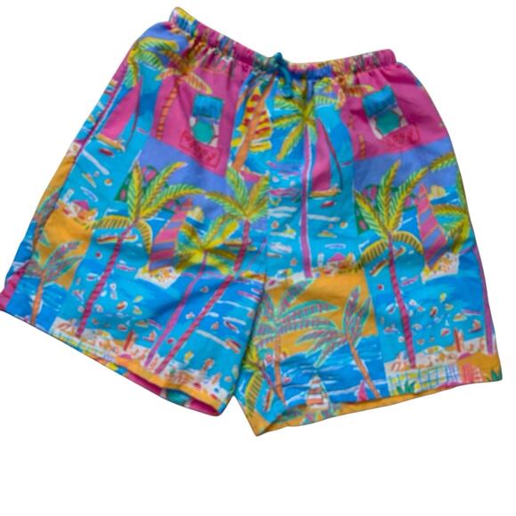 VTG Ken Done Design Shorts Women's Size Large Beach Art to Wear elastic waist - Picture 1 of 6